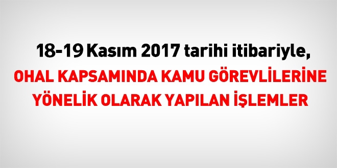 18-19 Kasım 2017 tarihi itibariyle haklarında işlem yapılan kamu personeli
