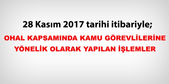 28 Kasım 2017 tarihi itibariyle haklarında işlem yapılan kamu personeli
