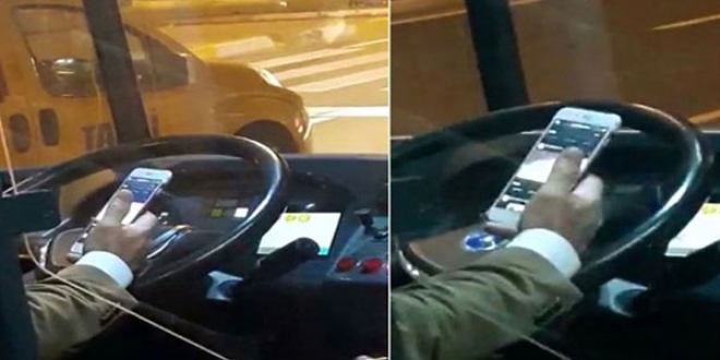 Otobüs şoförü, direksiyonda maç seyretti