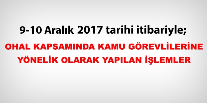 9-10 Aralık 2017 tarihi itibariyle haklarında işlem yapılan kamu personeli