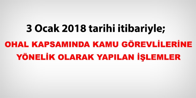 3 Ocak 2018 tarihi itibariyle haklarında işlem yapılan kamu personeli