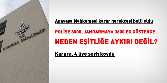 AYM; polise, jandarma ek gstergesi verilmemesinin gerekesini aklad