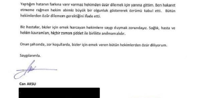 Doktorla tartışan hasta, tüm hekimlerden özür diledi