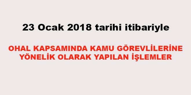 23 Ocak 2018 tarihi itibariyle haklarında işlem yapılan kamu personeli
