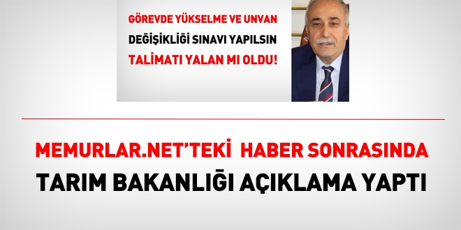 Tarım Bakanlığı görevde yükselmeyle ilgili resmi açıklama yaptı