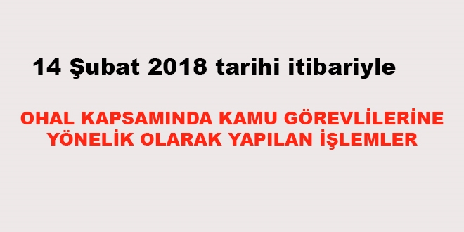 14 Şubat 2018 tarihi itibariyle haklarında işlem yapılan kamu personeli