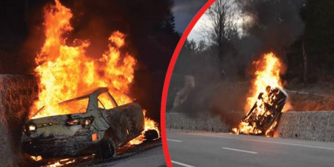 İstinat duvarına çarpan otomobil alev aldı: 5 ölü