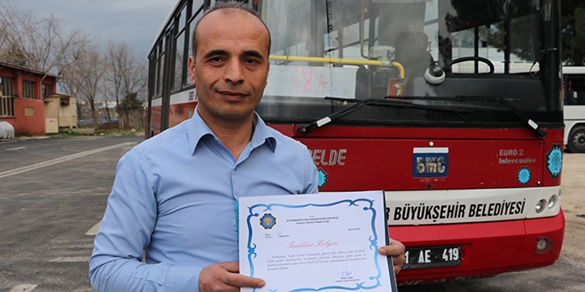 Hayat kurtaran sürücüye teşekkür belgesi