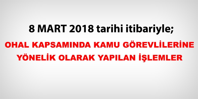 8 Mart 2018 tarihi itibariyle haklarında işlem yapılan kamu personeli