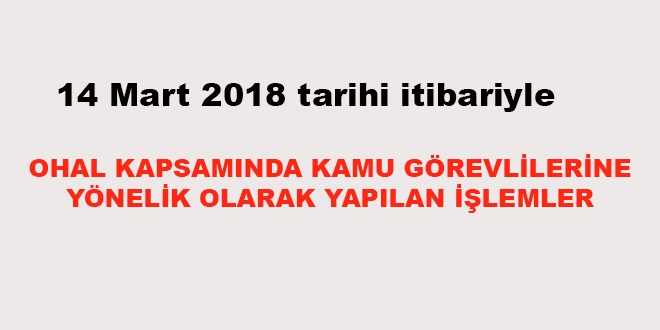 14 Mart 2018 tarihi itibariyle haklarında işlem yapılan kamu personeli