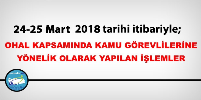 24-25 Mart 2018 tarihi itibariyle haklarında işlem yapılan kamu personeli