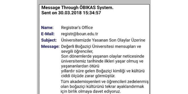 Boğaziçi Üniversitesi'nde yeni bir 'mail skandalı'