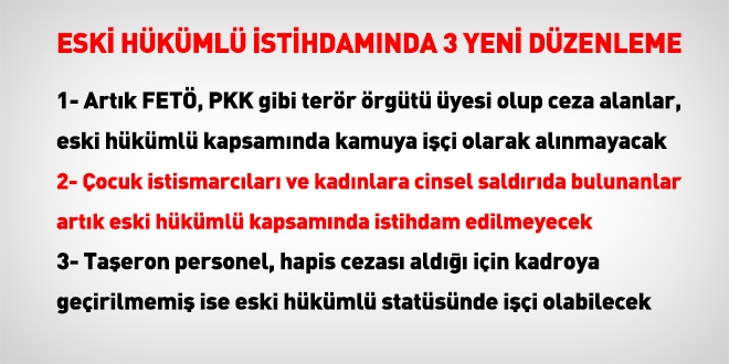 Artk FET ve PKK yeleri ile cinsel saldr suu ileyenler kamuda ii olmayacak