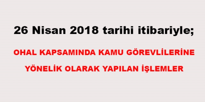 26 Nisan 2018 tarihleri itibariyle haklarında işlem yapılan kamu personeli