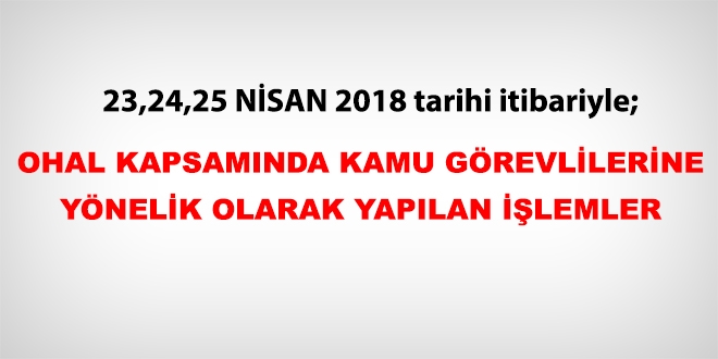 23, 24, 25 Nisan 2018 tarihleri itibariyle haklarnda ilem yaplan kamu personeli