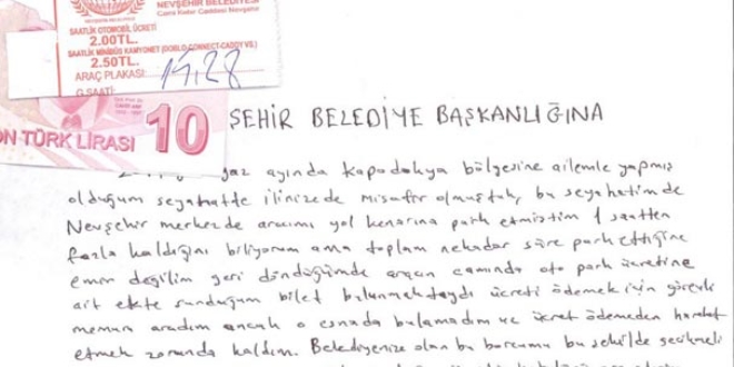 2 TL'lik otopark ücretini memleketinden postayla gönderdi