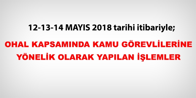 12-13-14 Mays 2018 tarihleri itibariyle haklarnda ilem yaplan kamu personeli