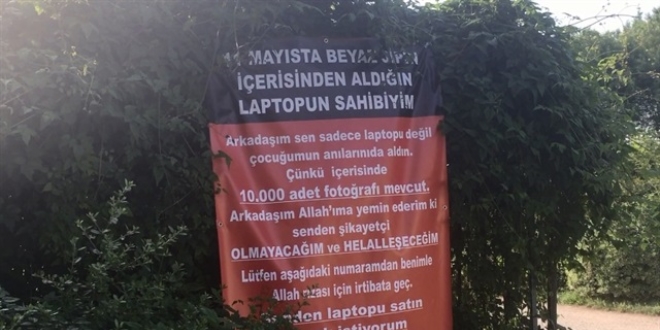 Pankartı gören şaştı kaldı: Hırsıza böyle seslendi