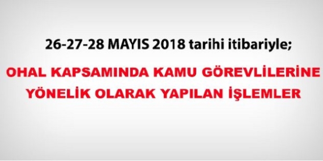 26-27-28 Mayıs 2018 tarihleri itibariyle haklarında işlem yapılan kamu personeli