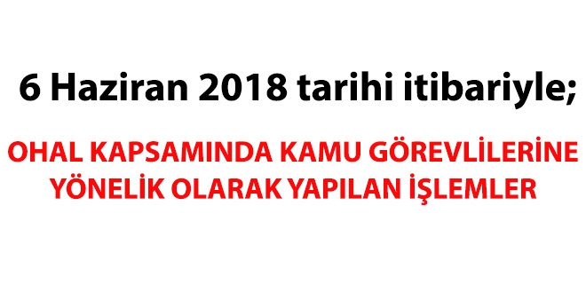 6 Haziran 2018 tarihi itibariyle haklarında işlem yapılan kamu personeli