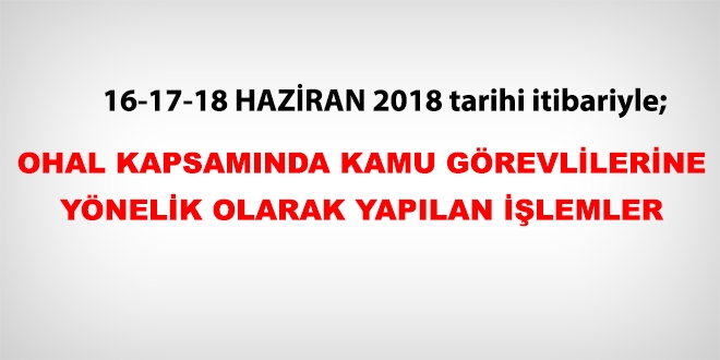 16-17-18 Haziran 2018 tarihi itibariyle haklarında işlem yapılan kamu personeli