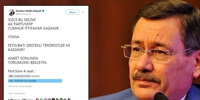 Gökçek'ten tartışma çıkaran anket: Cumhur ittifakı mı, teröristler mi kazanır?
