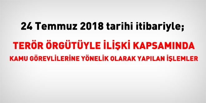 24 Temmuz 2018 tarihi itibariyle FET'den haklarnda ilem yaplanlar