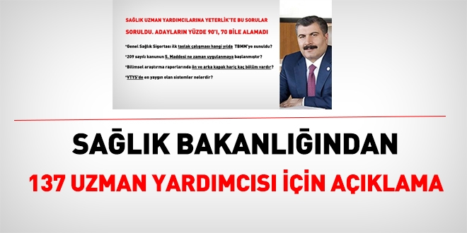 Sağlık Bakanlığından, memurlar.net'te yer alan 137 uzman yardımcısı haberi için açıklama