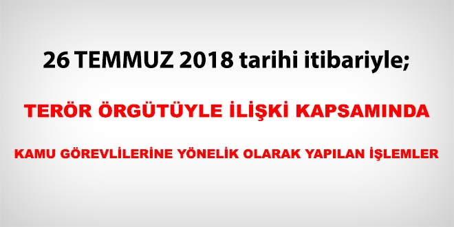 26 Temmuz 2018 tarihi itibariyle FETÖ'den haklarında işlem yapılanlar