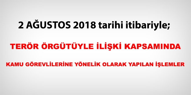 2 Ağustos 2018 tarihi itibariyle FETÖ'den haklarında işlem yapılanlar