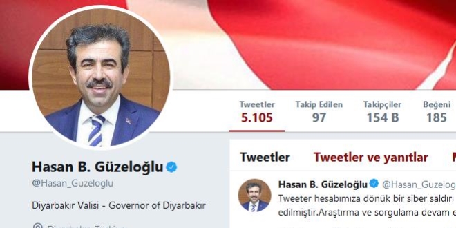 Diyarbakır Valisi'nin resmi twitter hesabı hacklendi