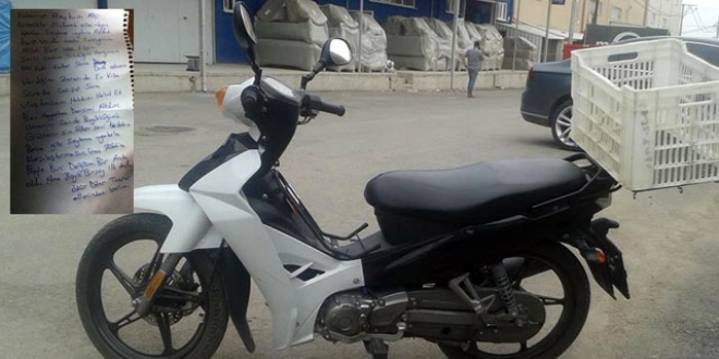 Çaldığı motosikleti bu notla geri bıraktı