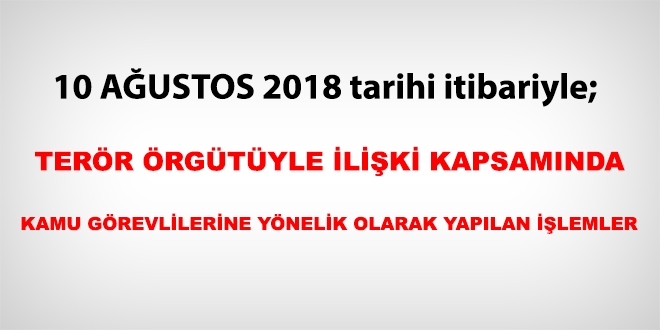 10 Ağustos 2018 tarihi itibariyle FETÖ'den haklarında işlem yapılanlar