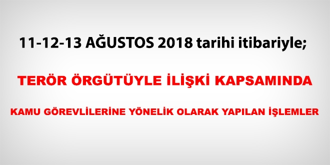11-12-13 Ağustos 2018 tarihi itibariyle FETÖ'den haklarında işlem yapılanlar