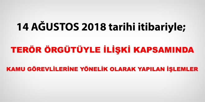 14 Ağustos 2018 tarihi itibariyle FETÖ'den haklarında işlem yapılanlar