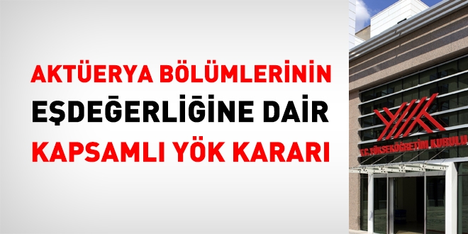 YÖK'ten, Aktüerya bölümlerinin eşdeğerliğine dair kapsamlı karar