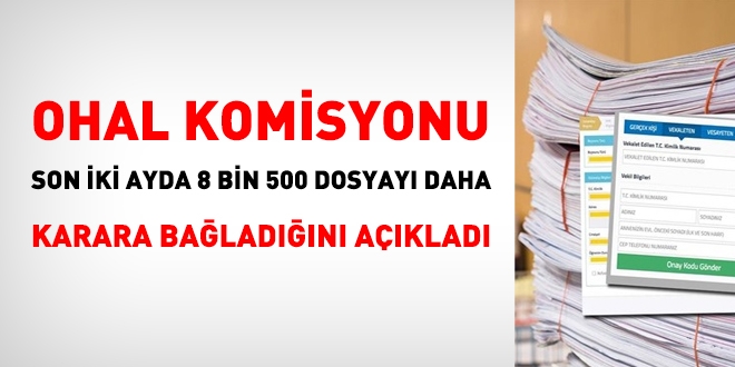 OHAL Komisyonu, son iki ayda, 8 bin 500 dosyay daha karara balad