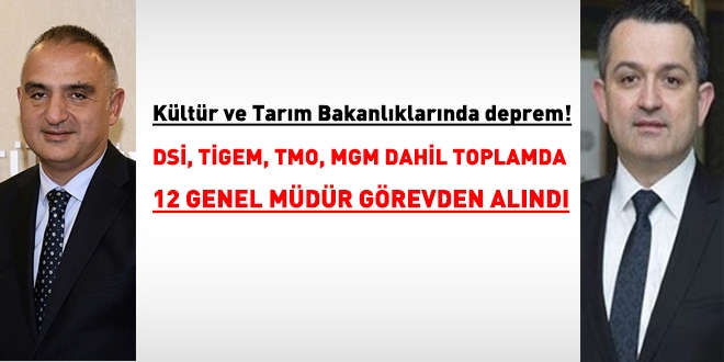 Kltr ve Tarm Bakanlklarnda deprem: 12 Genel Mdr grevden alnd