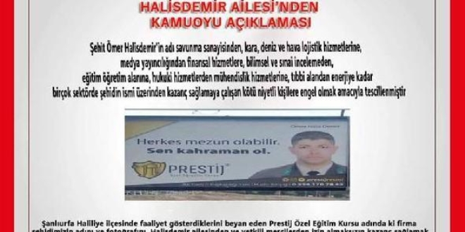 Şehit Astsubay Halisdemir'in ailesinden reklam afişine tepki