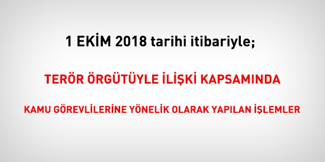 1 Ekim 2018 tarihi itibariyle FETÖ'den haklarında işlem yapılanlar