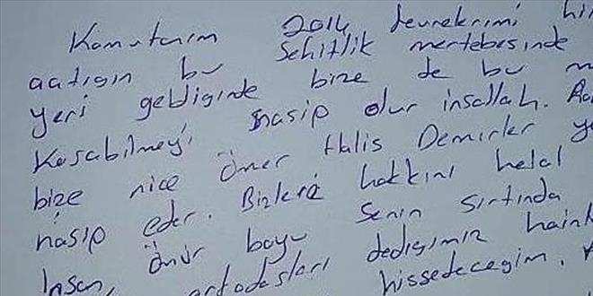 Şehit Kök'ün, Halisdemir'e ithafen yazdıkları duygulandırdı