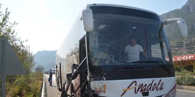 Aydın'da otobüs ile otomobil çarpıştı: 2 yaralı