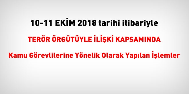 10-11 Ekim 2018 tarihleri itibariyle FETÖ'den haklarında işlem yapılanlar
