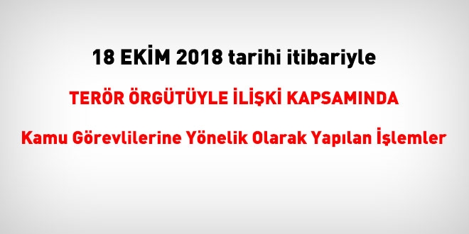 18 Ekim 2018 tarihi itibariyle FETÖ'den haklarında işlem yapılanlar