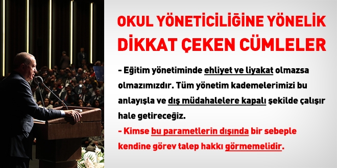 Erdoğan: Okul yöneticiliğinde ehliyet ve liyakat olmazsa olmazımızdır