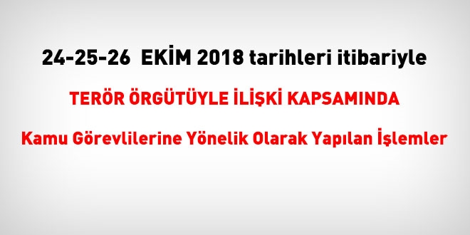 24-25-26 Ekim Ekim 2018 tarihleri itibariyle FETÖ'den haklarında işlem yapılanlar