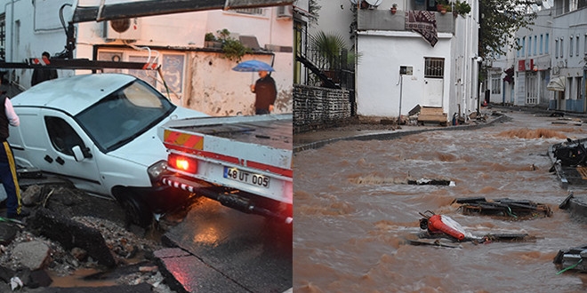 Bodrum'u sağanak vurdu