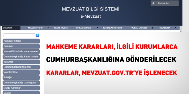Danıştay'ın mevzuata dair kararları, mevzuat.gov.tr'ye işlenecek