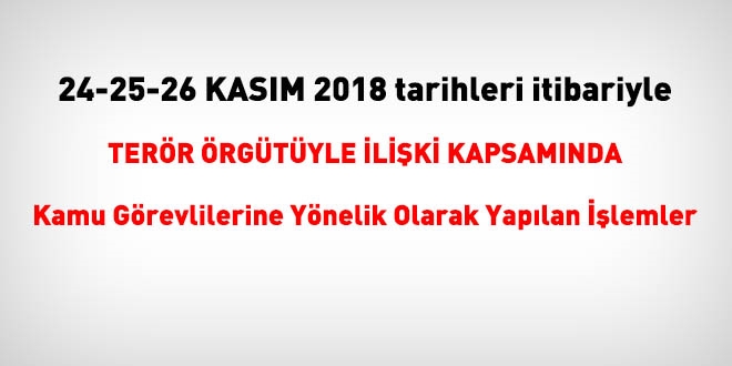24-25-26 Kasım 2018 tarihleri itibariyle FETÖ'den haklarında işlem yapılanlar