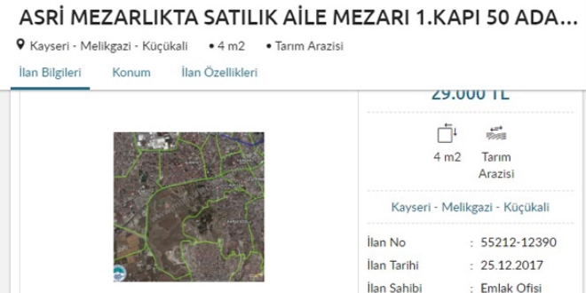 4 metrekare mezar yeri 29 bin TL